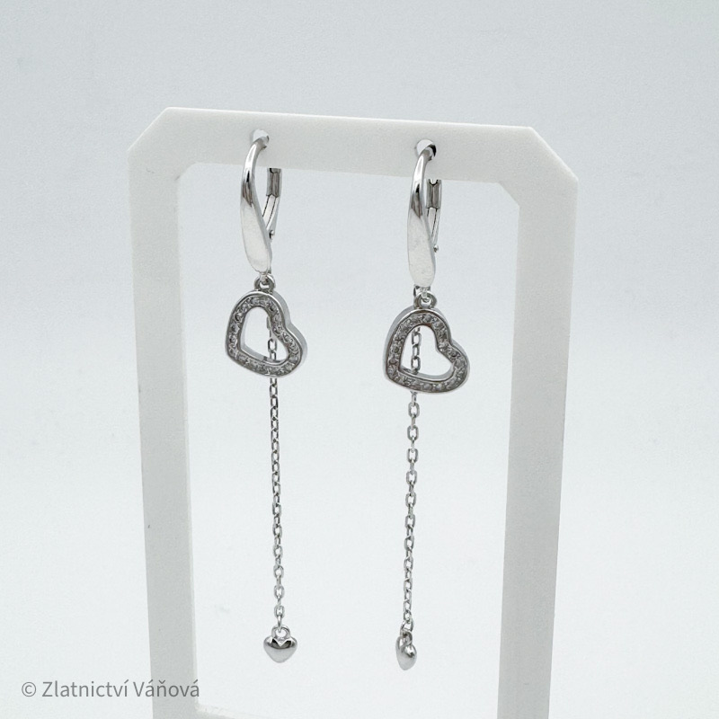 Stříbrné visací náušnice se SRDÍČKY 